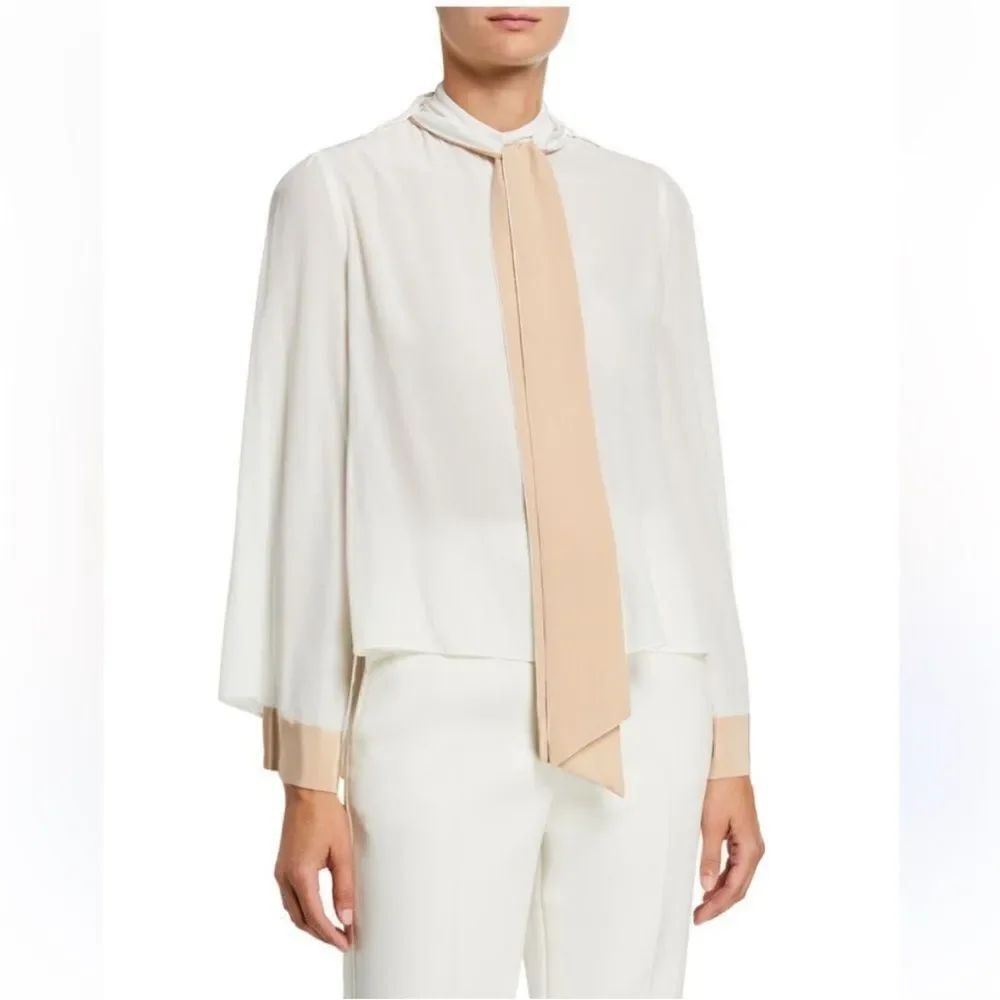 Alexis 100% silk Elegant Cream and whiteWomen's Blouse, L